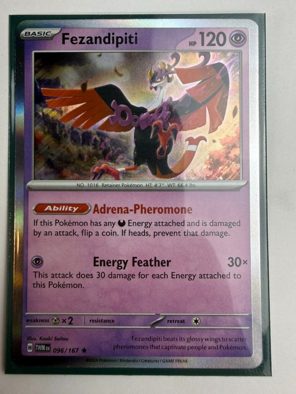 Pokemon TCG Fezandipiti 096/167 Sv06 Twilight Masquerade Holo Rare 120 HP
